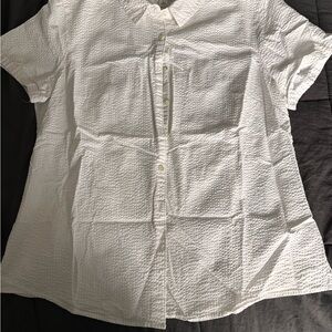 L.L. Bean Ivory Textured Button-Up Shirt